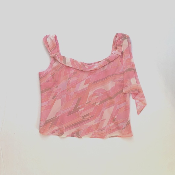 Y2K 2000s Baby Pink Asymmetrical Mod Ethereal Cyber Fairy Grunge Crop Top 12 L - Picture 1 of 6